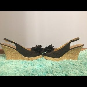 Brown floral wedge heels